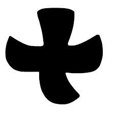 Schwarzes geschwungenes Kreuz auf weißem Grund