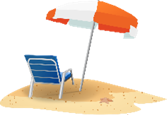 Grafik, kleiner Strand mit Strandschirm und Stuhl