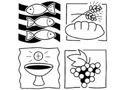 Grafikdruck: Fische, Brot, Kelch & Traube